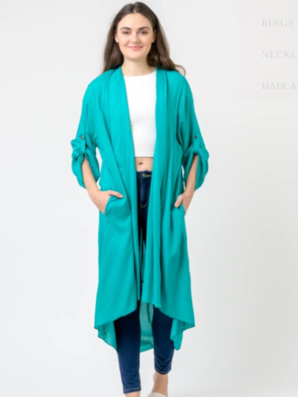 19.) Rhea Solid Print Duster - Picture 4 of 4